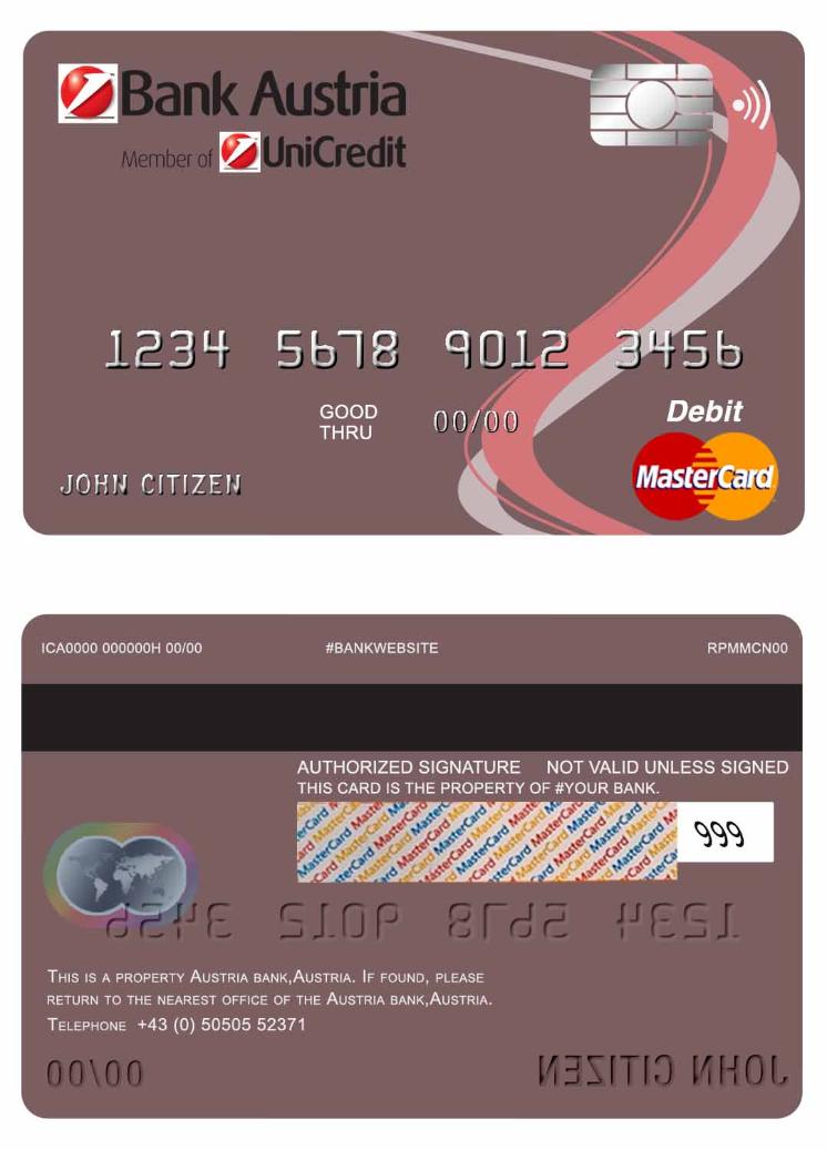 Austria Bank Austria mastercard debit card